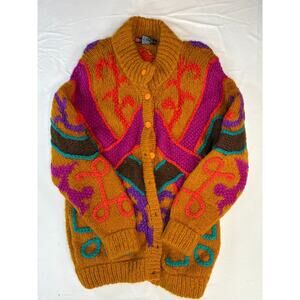 IBD Diffusion Vintage 1990 Chunky Knit Cardigan Sweater Bold Multicolor Size M